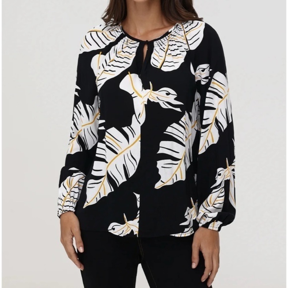 89th & Madison tropical leaf print blouse top NWT size M